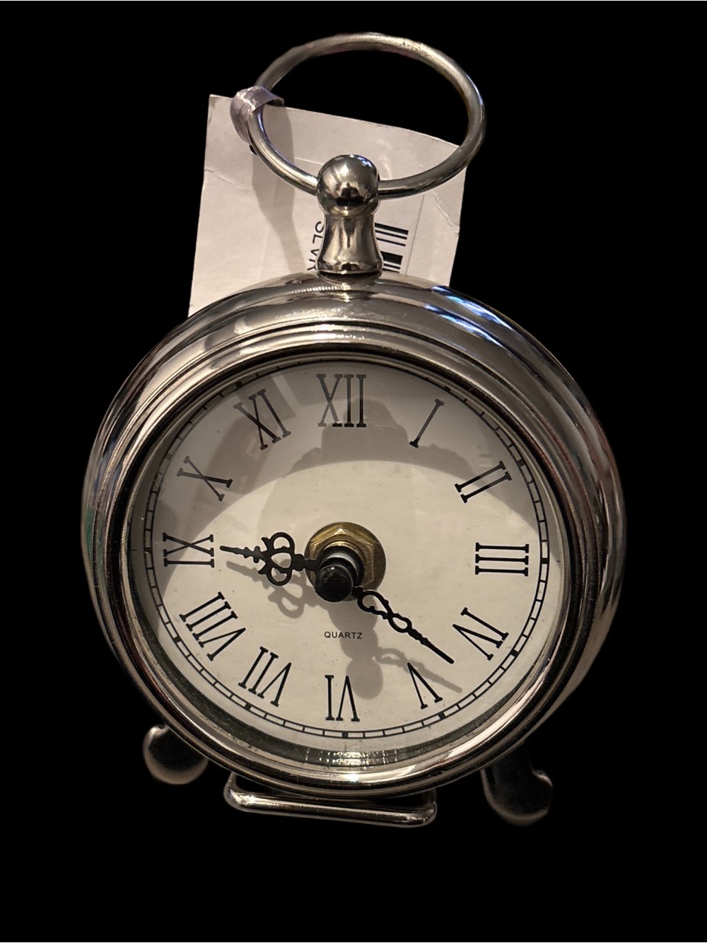 Vintage-Style Silver Mantle Clock - Quartz Roman Numerals - Picture 4 of 10